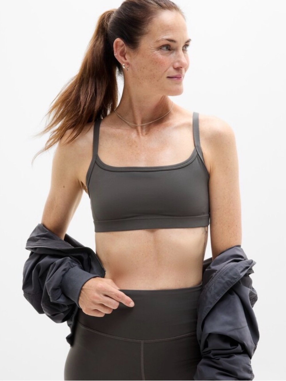 NWT Athleta Square Neck Shadow Gray Bra Size Large best for A-C Cups